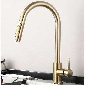 Brushed gold commercial spring 304 stainless steel Pull out kitchen mixer
