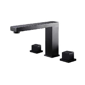 Three hole two handle black square Split basin faucet