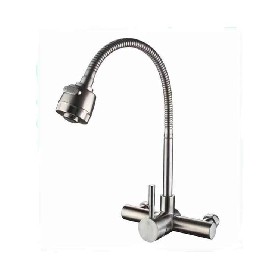Single Valve Wall Double Hole Hot Cold Water Mounted 304 Stainless Steel Kitchen faucet